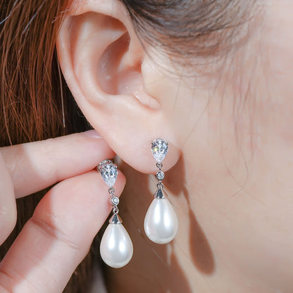 French Vintage Teardrop-Shaped Pearl Earrings, S925 Sterling Silver Earrings