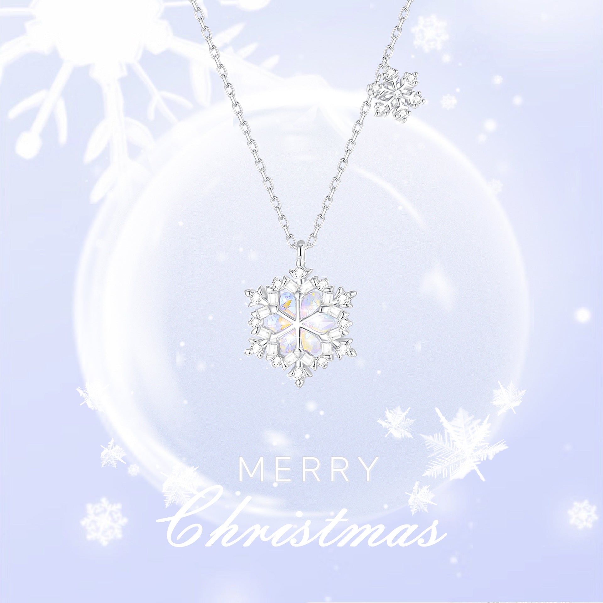 Pure Silver Dreamy Snowflake Necklace, Women's Light Luxury High-end Collarbone Chain, Christmas Gift