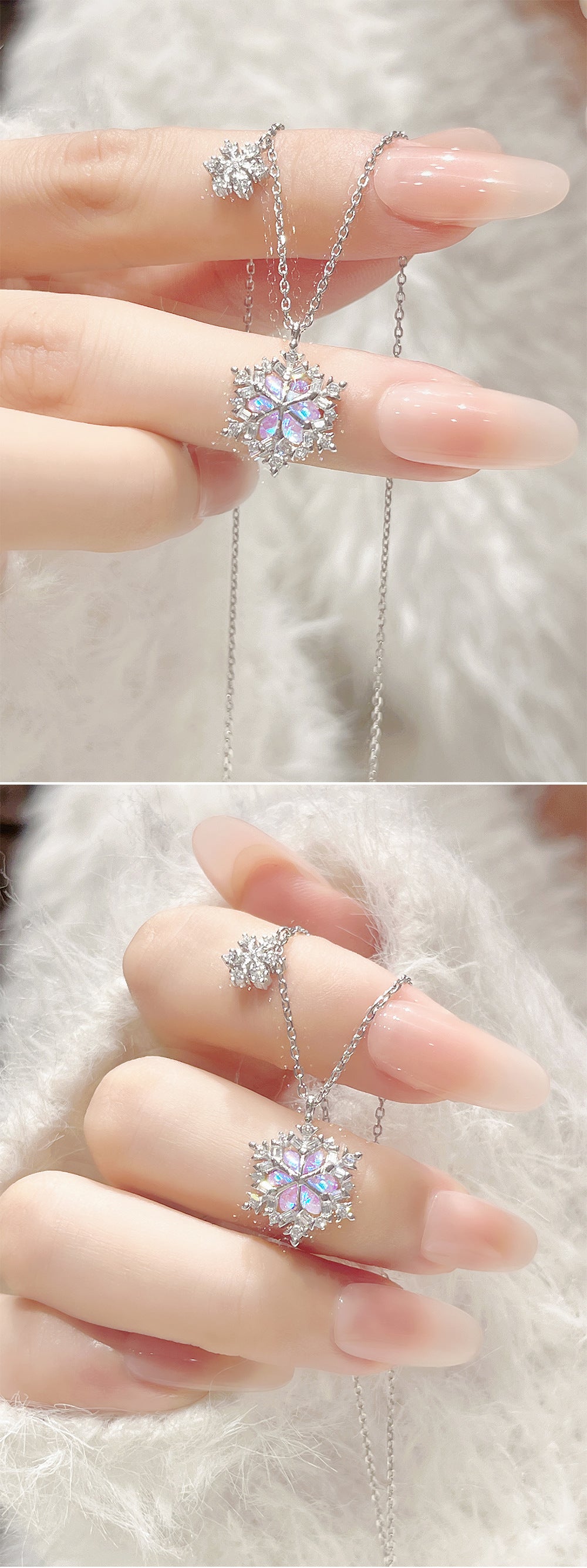 Pure Silver Dreamy Snowflake Necklace, Women's Light Luxury High-end Collarbone Chain, Christmas Gift