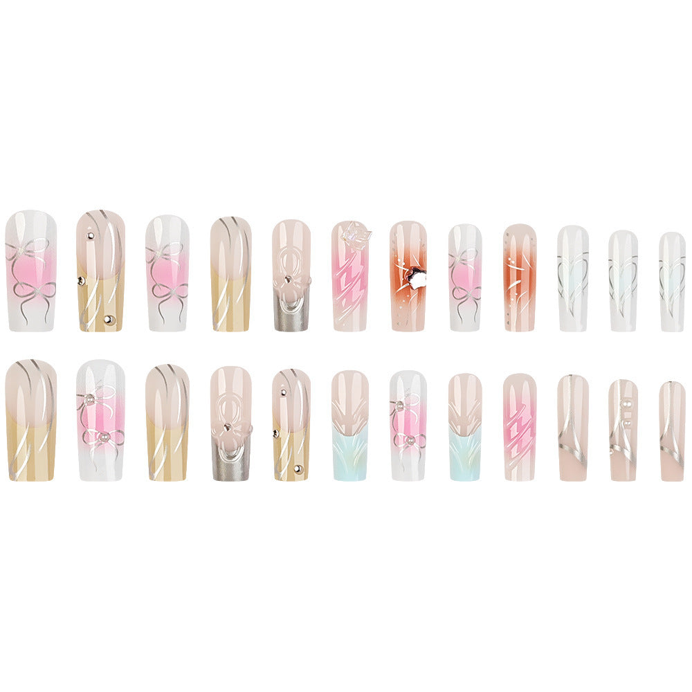Star Studded Diamond Long Nail Art Drip Glue French Fake Nail Patch 3D Three-dimensional Butterfly Wearable Nail