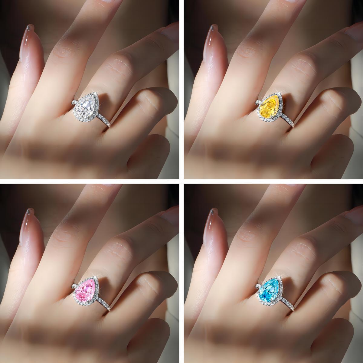 S925 Sterling Silver 8 * 12 Droplet Shaped High Carbon Diamond Ring with A Luxurious and Luxurious Feel, Featuring Fireworks and Ice Flower Cut 8A Zircon Silver Ring