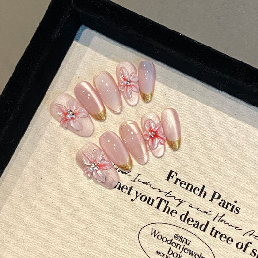 100% Handmade Press On Nails Armor Wearing Cat Eye Gradient  2150