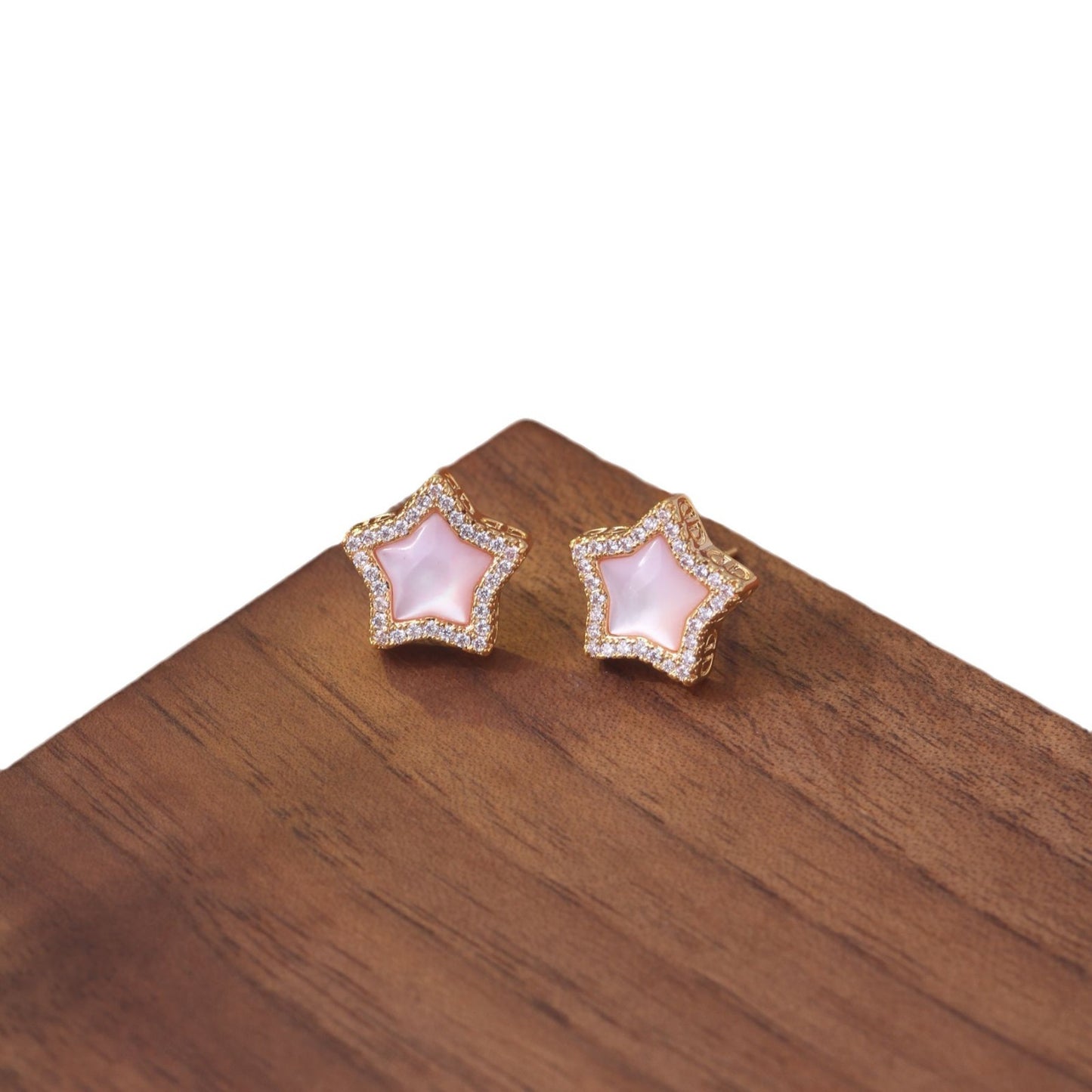 S925 Silver Needle Exquisite Micro Inlaid Zircon Pentagram Earrings Light Luxury Natural Powder Fritillary Earrings