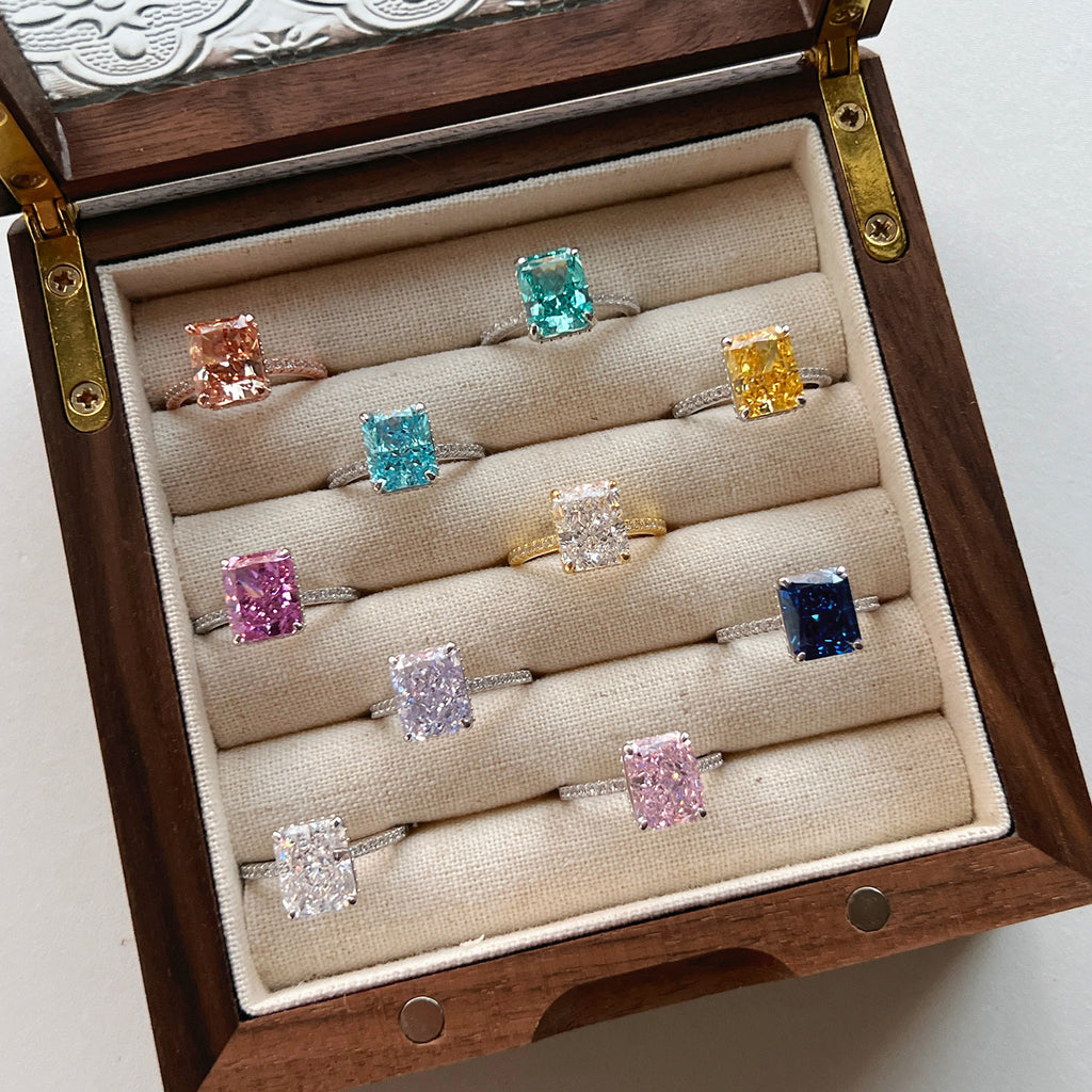 S925 Silver French Ultra-shiny Square Diamond 8A Ice Flower Cut Zircon Ring