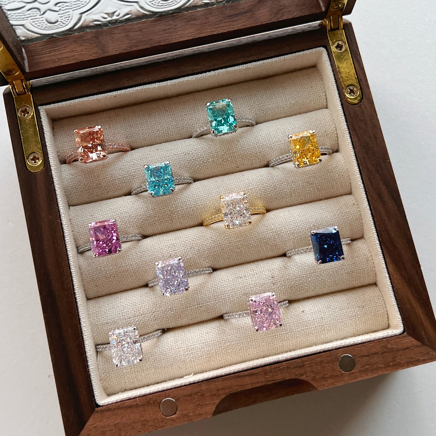 S925 Silver French Ultra-shiny Square Diamond 8A Ice Flower Cut Zircon Ring