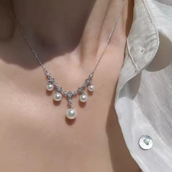S925 Silver Necklace Elegant Man-Made Pearl Necklace
