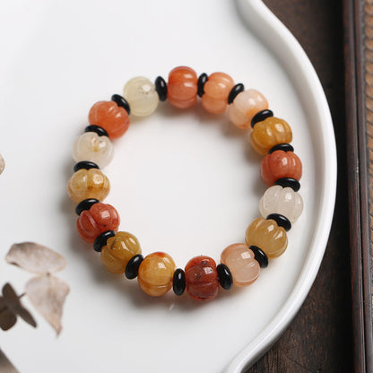 Natural Xinjiang Golden Silk Jade Bracelet Couple Style Ethnic Style Pumpkin Beads Bamboo Knot Hanging Gourd Yellow Jade Bracelet