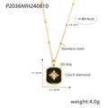 Black Acrylic Oil Dripping Diamond Studded Star Square Necklace Stainless Steel Gold-plated