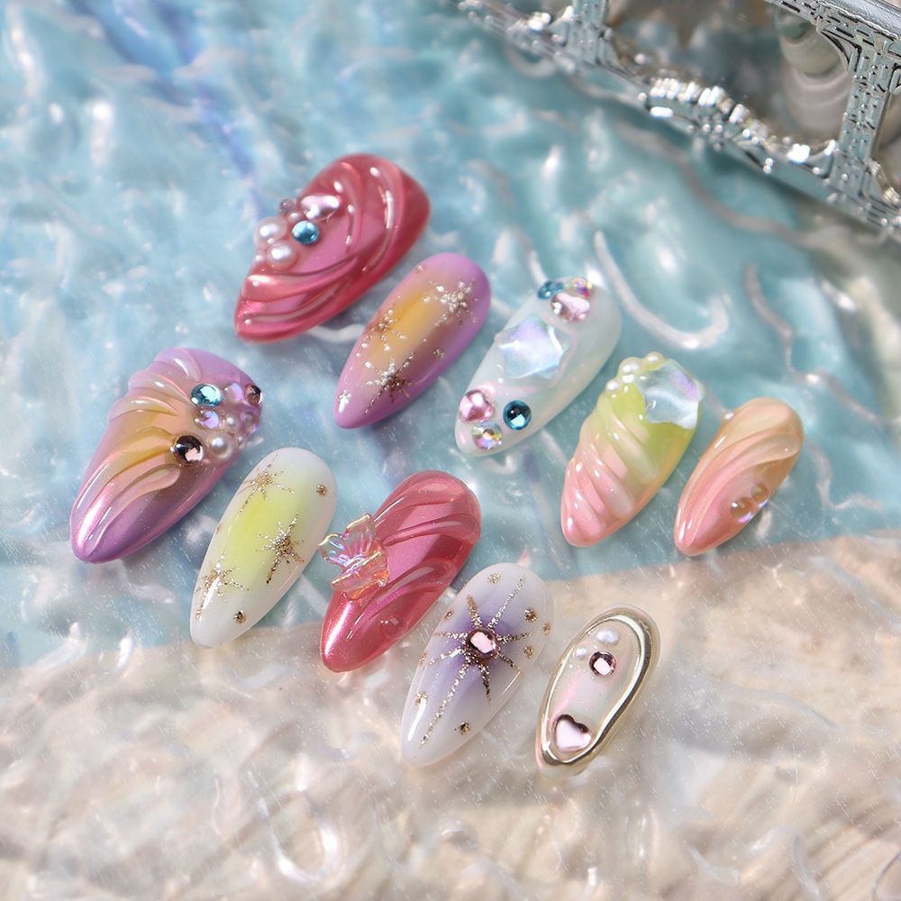 New Nail Patch Wearable Nail for Summer Pure Handmade Explosive 3D Color Ocean Series Detachable Phototherapy Nail