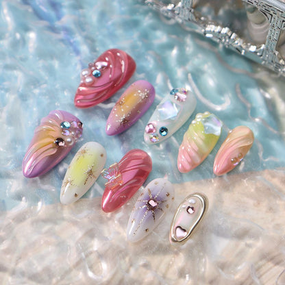 New Nail Patch Wearable Nail for Summer Pure Handmade Explosive 3D Color Ocean Series Detachable Phototherapy Nail