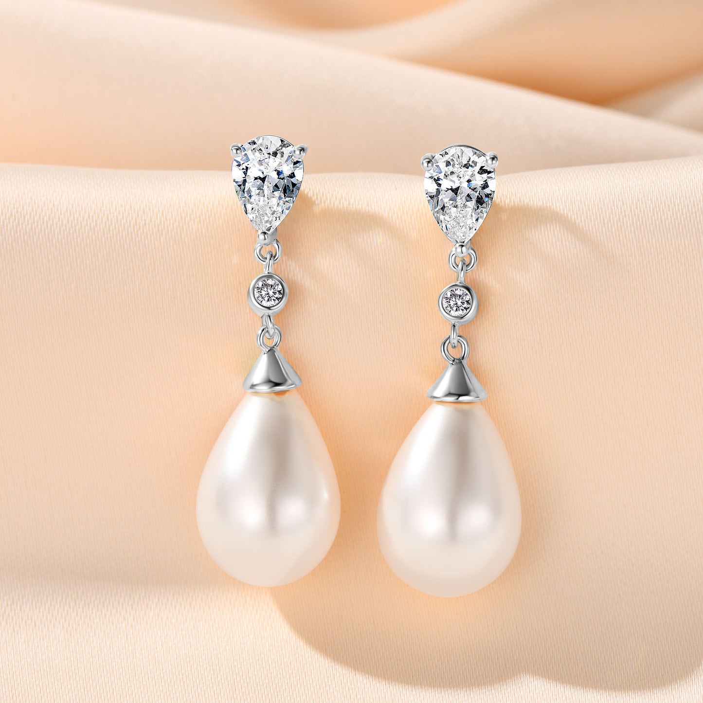 French Vintage Teardrop-Shaped Pearl Earrings, S925 Sterling Silver Earrings