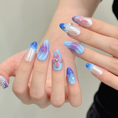 Three Dimensional Carved Relief Aurora Ice Penetrating Powder Blusher Pearl Press On Nail