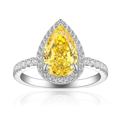 S925 Sterling Silver 8 * 12 Droplet Shaped High Carbon Diamond Ring with A Luxurious and Luxurious Feel, Featuring Fireworks and Ice Flower Cut 8A Zircon Silver Ring