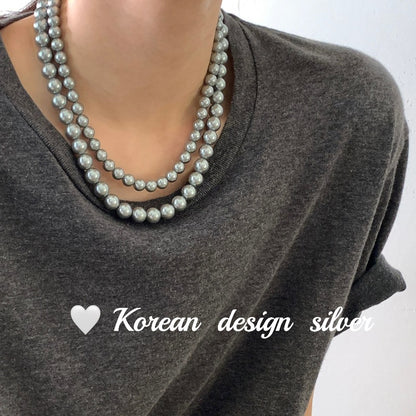 S925 Sterling Silver Necklace, High-quality Crystal Pearl Gray Round, Personalized Collarbone Chain for Women
