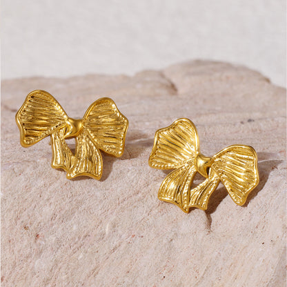 Bow Earrings and Earrings Made of Stainless Steel Plated with Real Gold