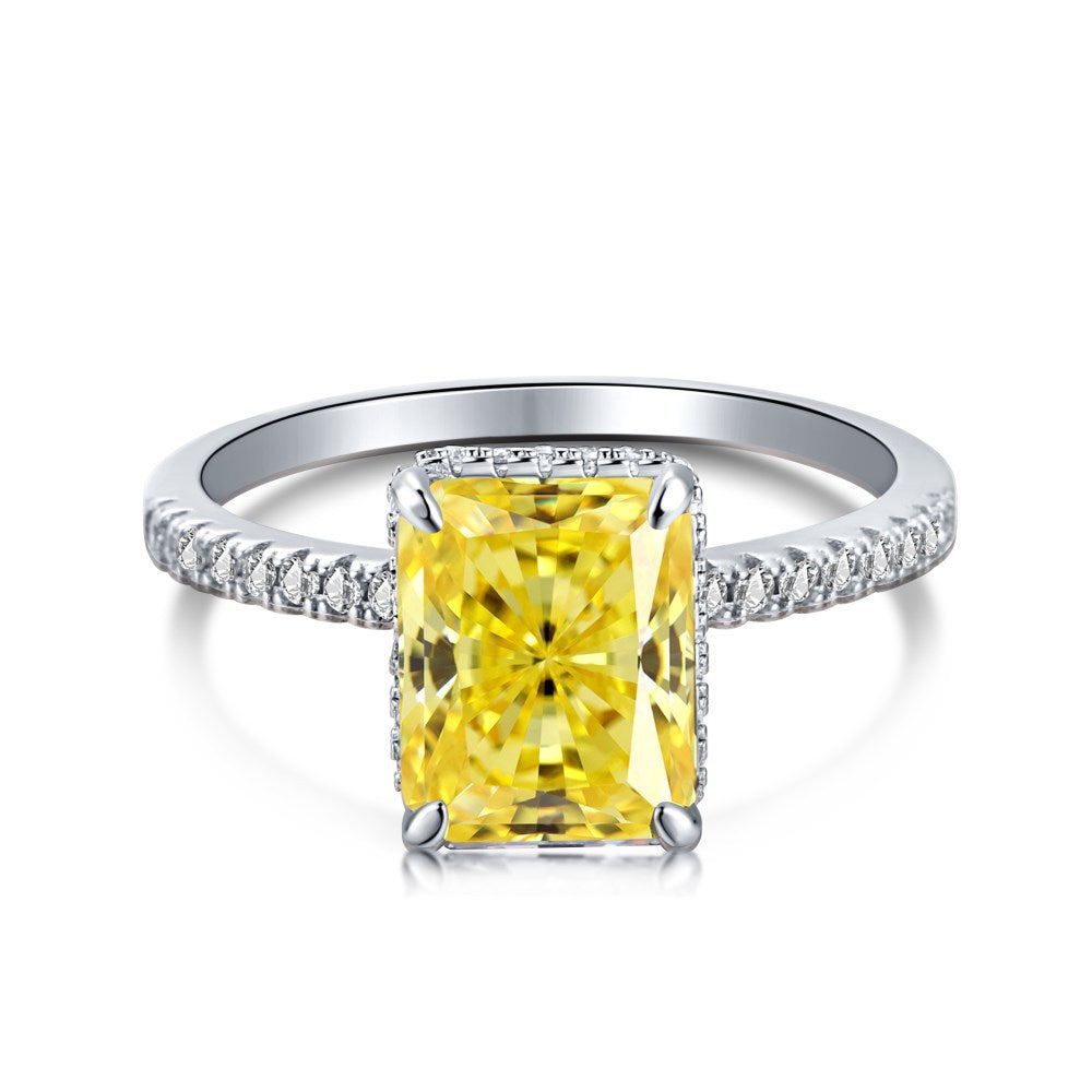 S925 Silver French Ultra-shiny Square Diamond 8A Ice Flower Cut Zircon Ring
