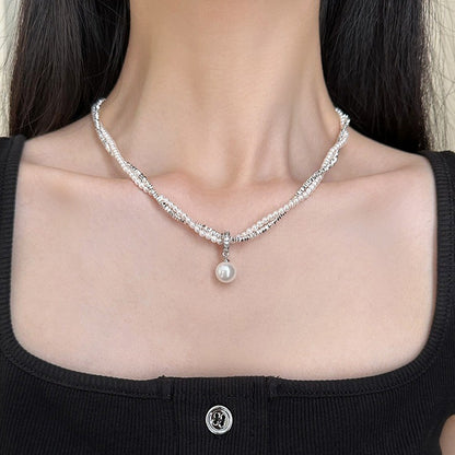 S925 Pure Silver Broken Silver Pearl Necklace, Women's Summer Neck Chain, Lock Bone Chain