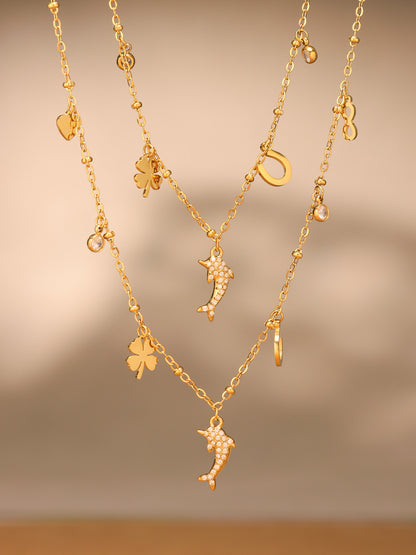Stainless Steel 5A Zircon Dolphin Collarbone Chain Necklace Jewelry