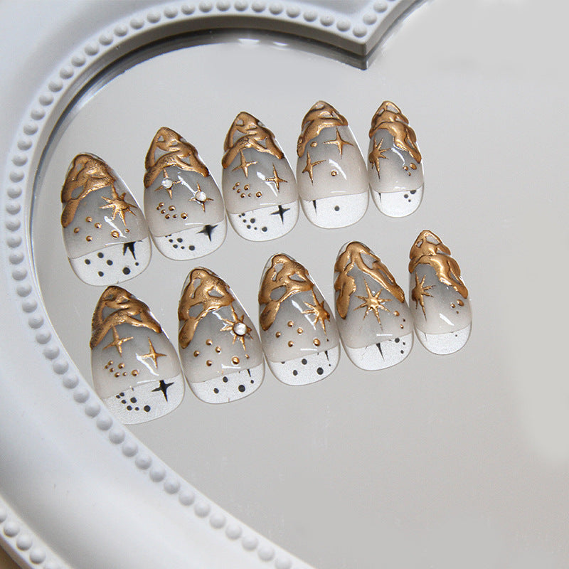 Minimally Designed Nail Patch, Detachable Fake Nail, Three-dimensional Irregular Sun and Moon Wearing Nail, Nail Art Piece, Diamond Design