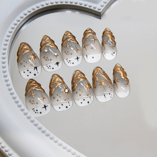 Minimally Designed Nail Patch, Detachable Fake Nail, Three-dimensional Irregular Sun and Moon Wearing Nail, Nail Art Piece, Diamond Design