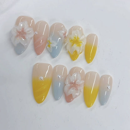 3D Carved Almond Nail, 100% Handmade Wearable Armor, Press on Nails