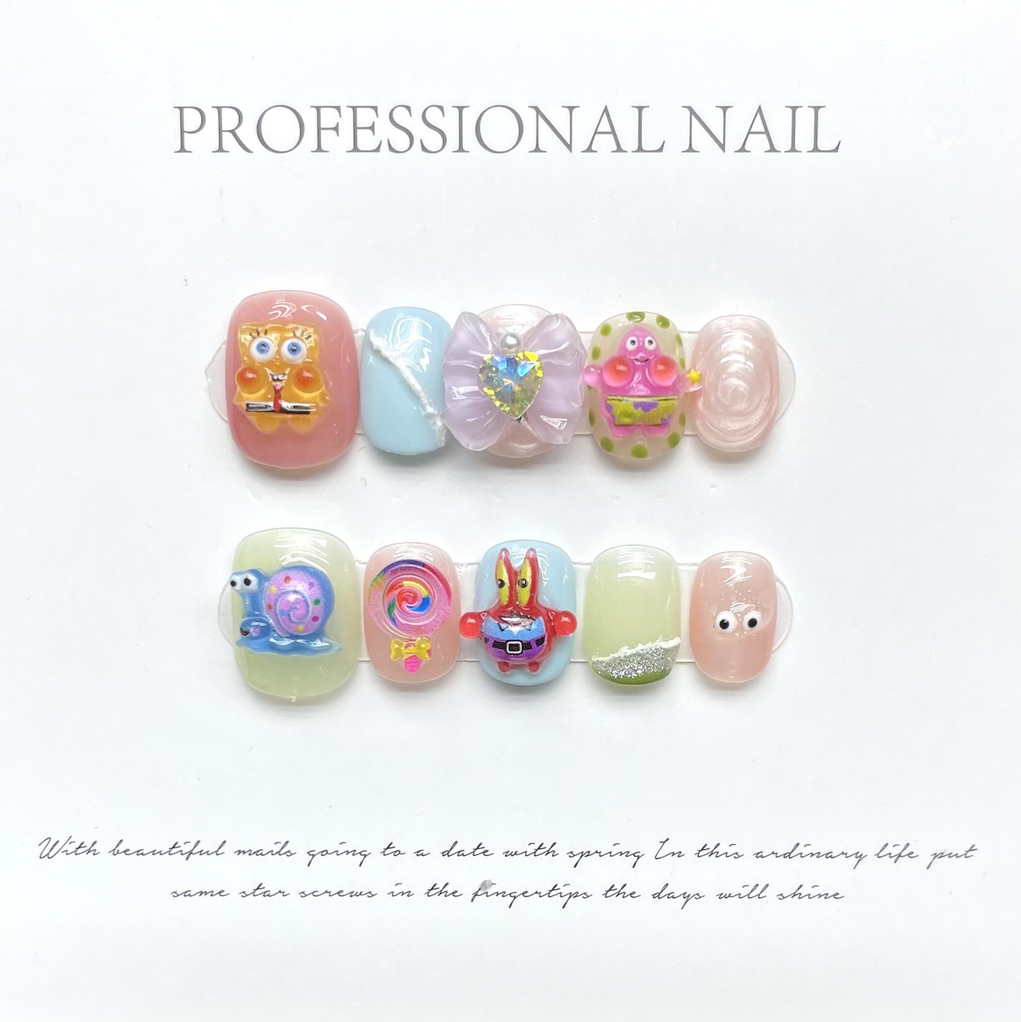 Handmade Nails Press On Nail Almond Nature Handmade Nails, Long Lasting Reusable Fake Nail Tips Charm 3D