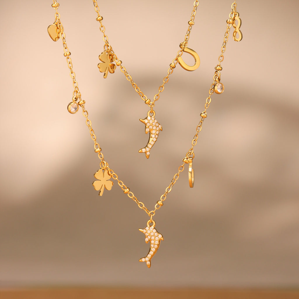 Stainless Steel 5A Zircon Dolphin Collarbone Chain Necklace Jewelry
