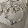 S925 Sterling Silver Round Bead Bracelet with Fine Lines and Elastic Bracelet
