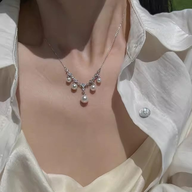 S925 Silver Necklace Elegant Man-Made Pearl Necklace