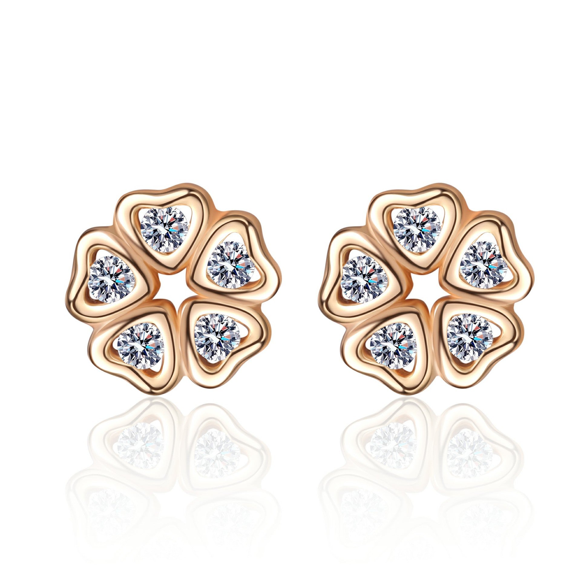 S925 Pure Silver Female Heart Petal Moissanite Champagne Gold Earrings Sweet Style