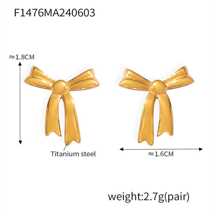 Bow Earrings and Earrings Made of Stainless Steel Plated with Real Gold