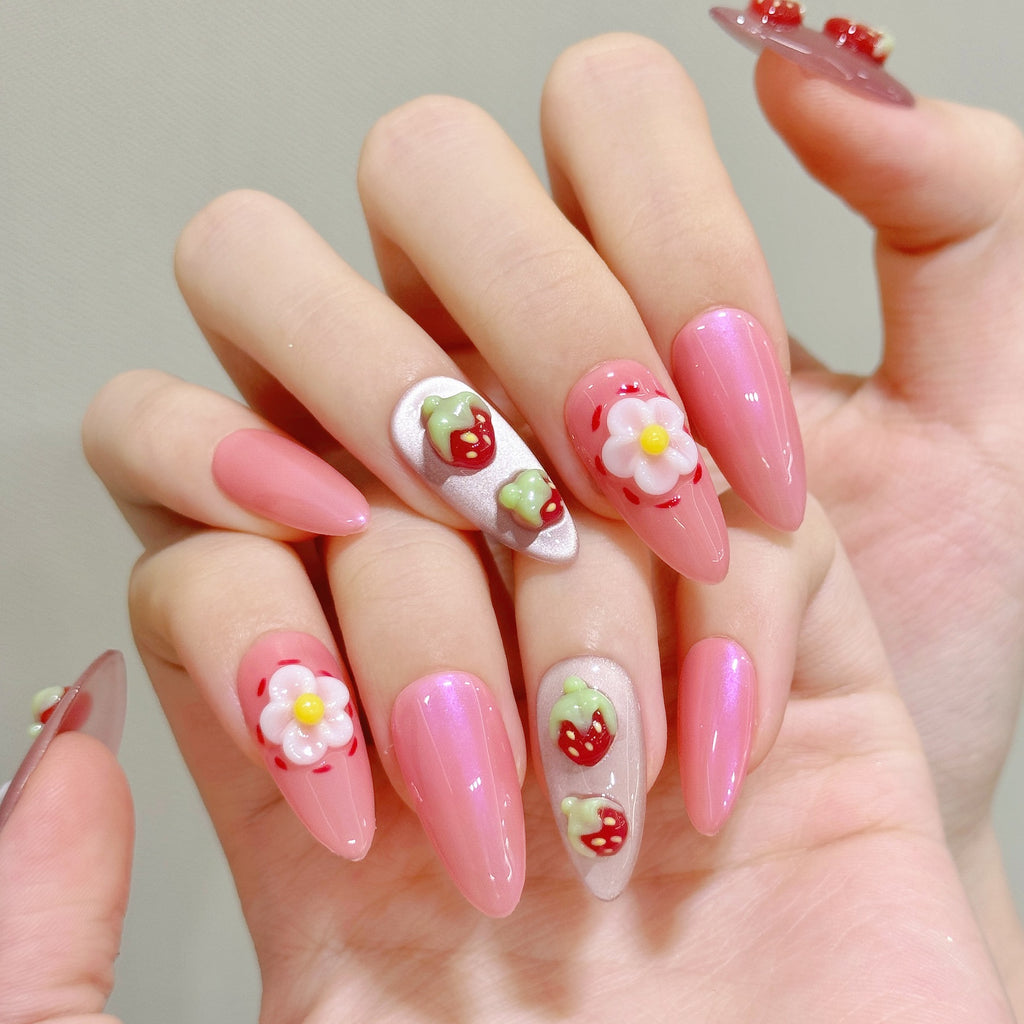 Flower Painted Pure Handmade Armor Wearing Press On Nails