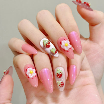 Flower Painted Pure Handmade Armor Wearing Press On Nails