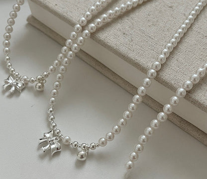 S925 Sterling Silver High-quality Crystal Pearl Bow Bead Necklace
