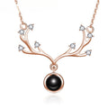 Projection Necklace 100 Languages “I Love You” Deer Antlers, Collarbone Chain, Silver Jewelry