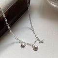 S925 Pure Silver Starfish Shell Inlaid Diamond Necklace for Women, Layered Collarbone Chain
